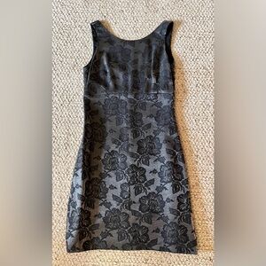 Ann Taylor Black and Gray Velvet Floral Midi Dress